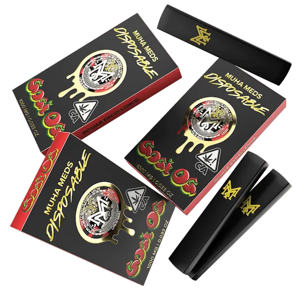 Muha Meds Gogi OG disposable vape 1000mg with black red packaging and black devices