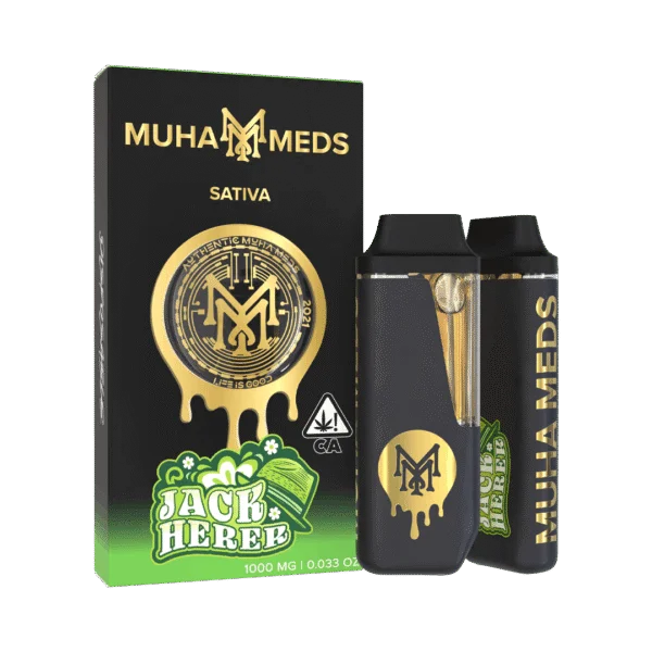Muha Meds Jack Herer Sativa disposable vape 1000mg with black and green packaging