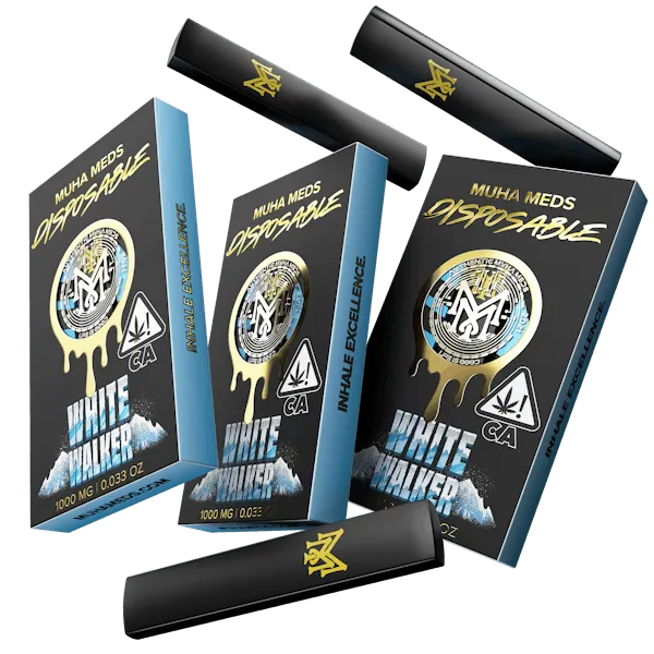 Muha Meds White Walker disposable vape 1000mg with black blue packaging and black devices